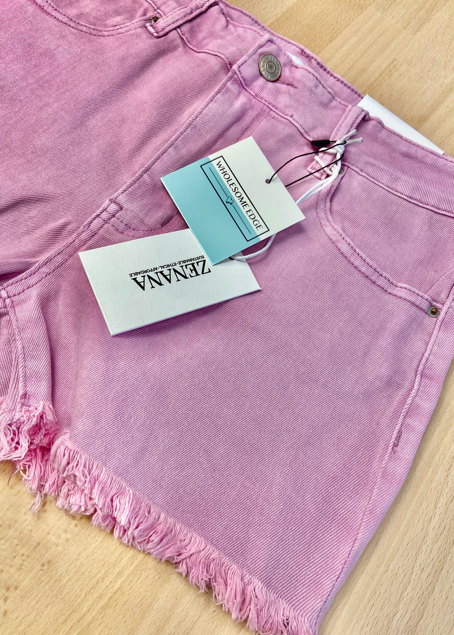 Zenana Acid Wash Frayed Edge Denim Shorts - Mauve