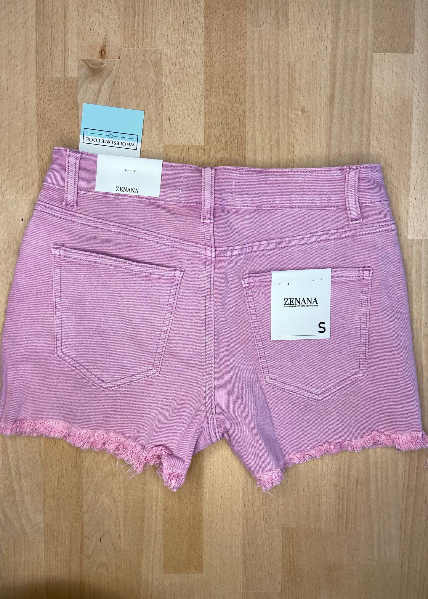 Zenana Acid Wash Frayed Edge Denim Shorts - Mauve