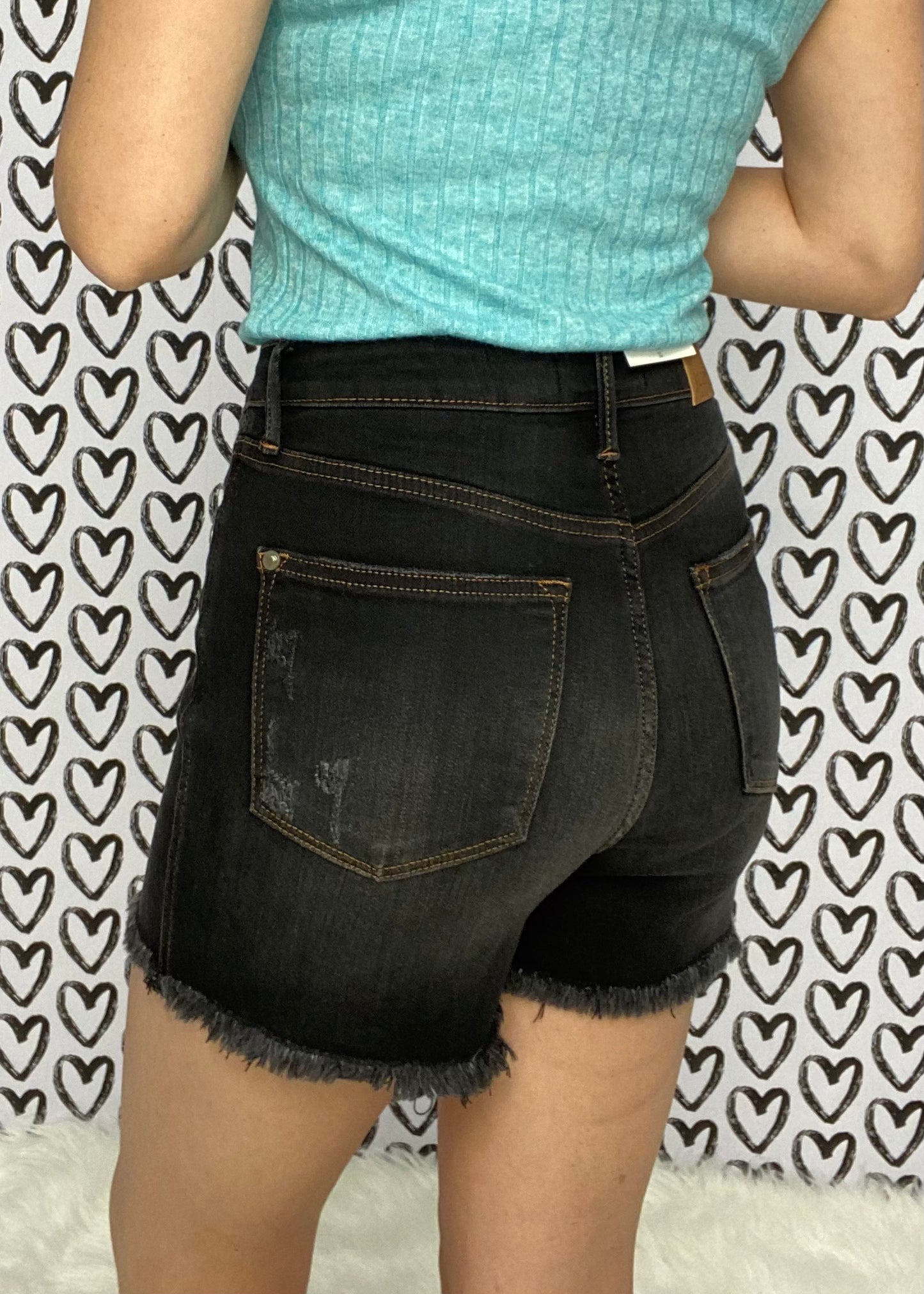 Judy Blue High Waisted Tummy Control Fray Hem Shorts - Black Denim