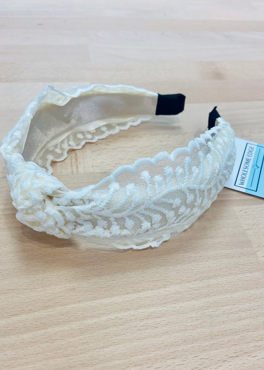 Elegant Floral Lace Headband - Ivory