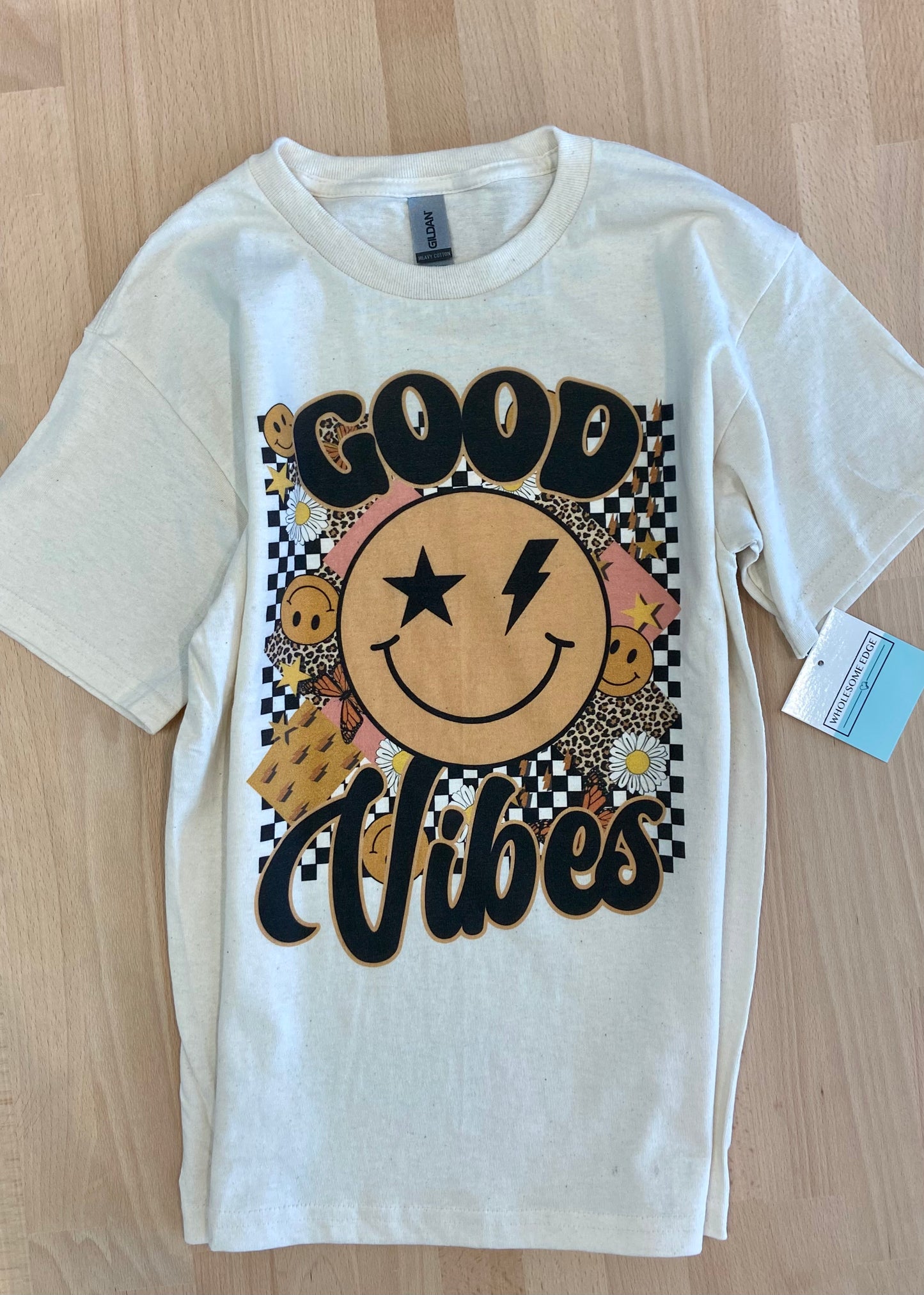 Good Vibes Smiley Tee - Beige - Youth