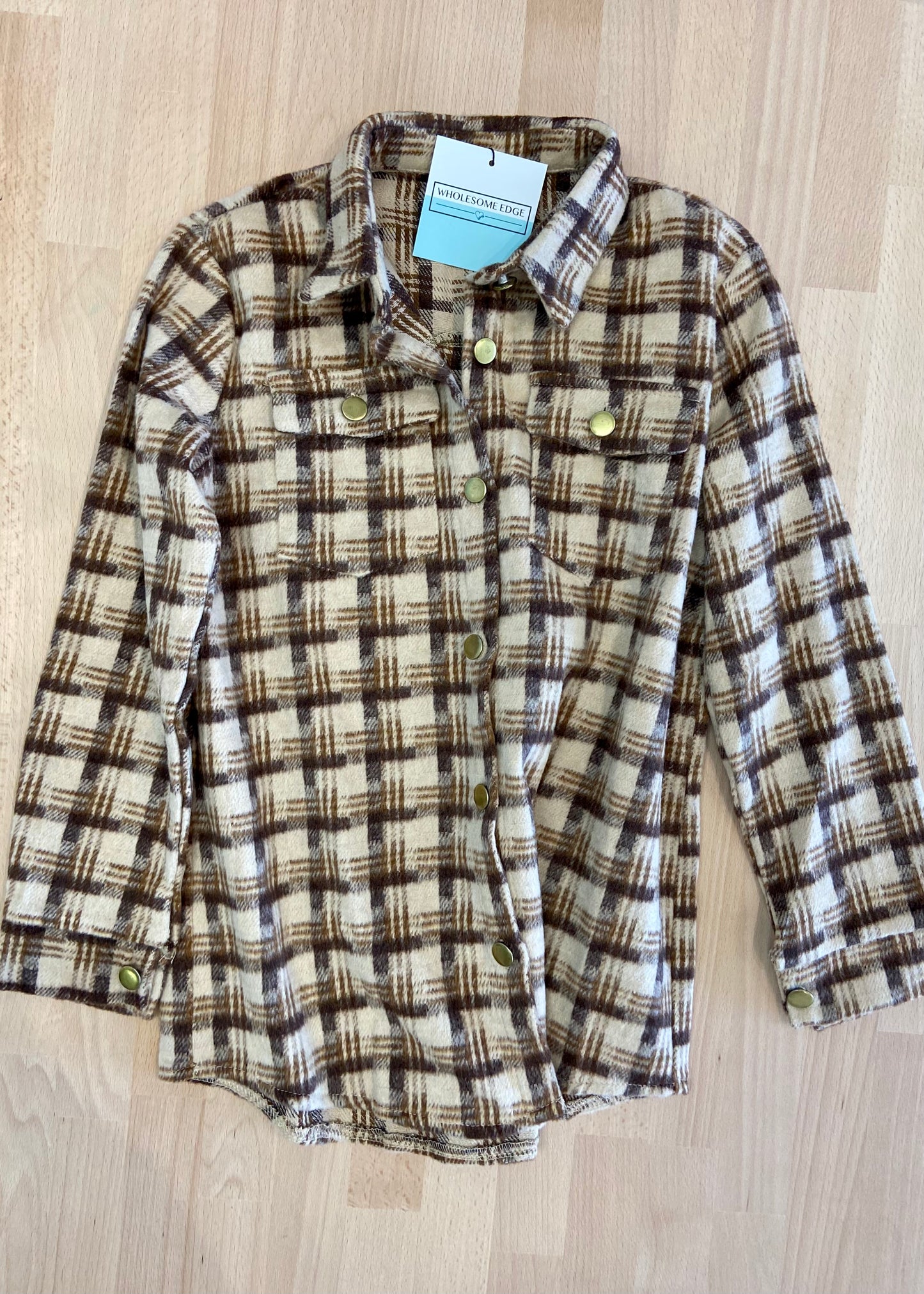 Lovely Desert Sand Plaid Shacket - Youth