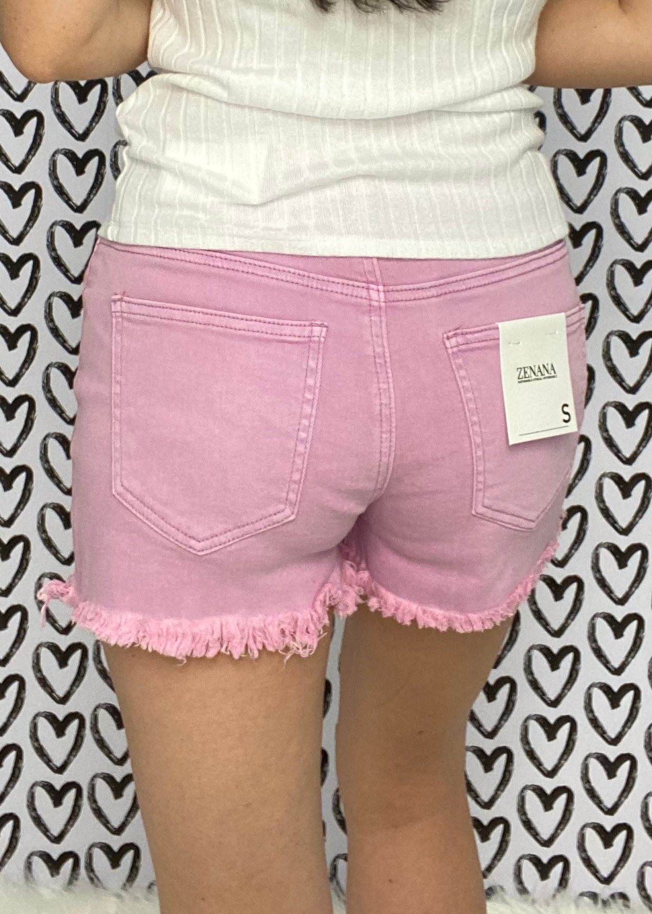 Zenana Acid Wash Frayed Edge Denim Shorts - Mauve