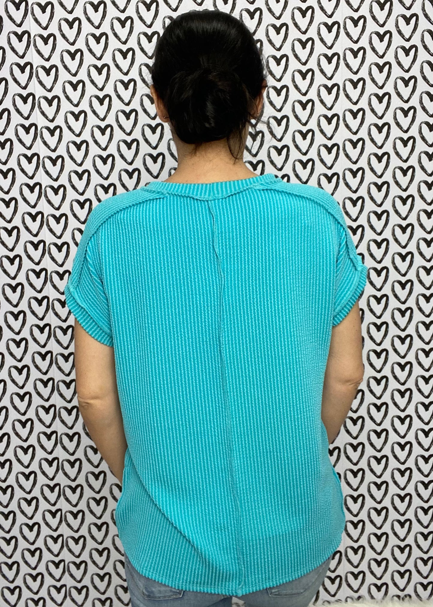 Soft Ribbed Round Neck Top - Turquoise