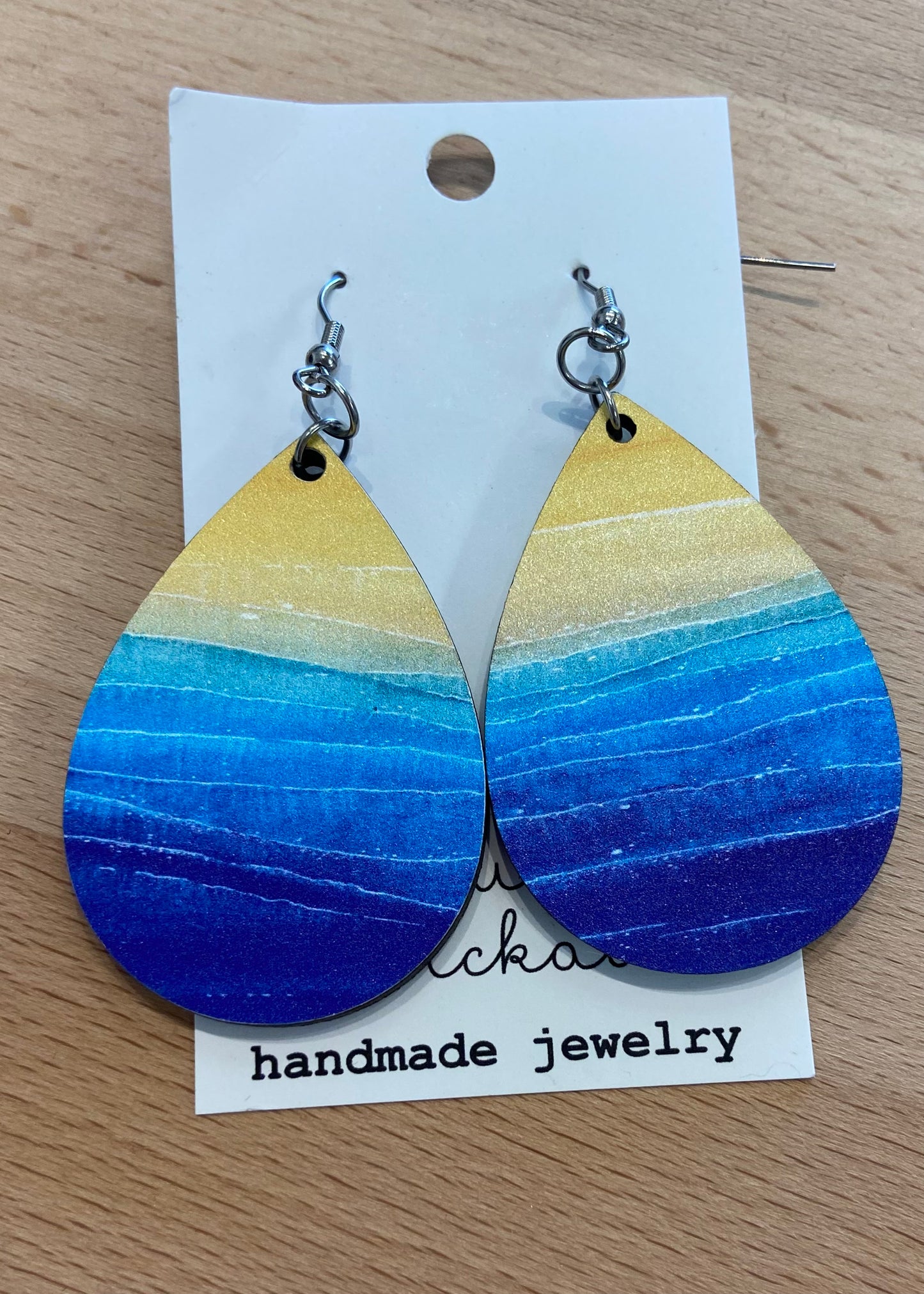 Beach Scene Teardrop Wooden Earrings