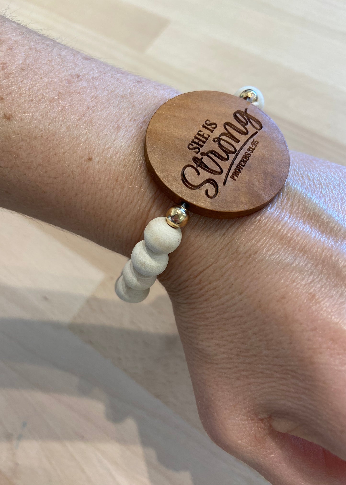 She is Strong Round Wooden Bracelet