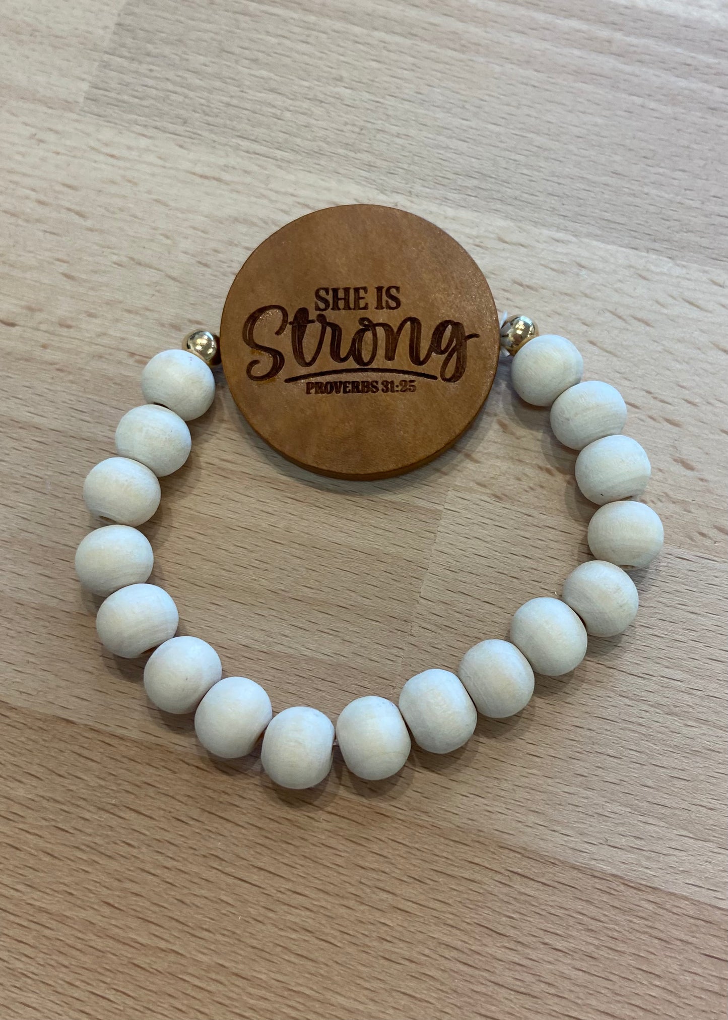 She is Strong Round Wooden Bracelet