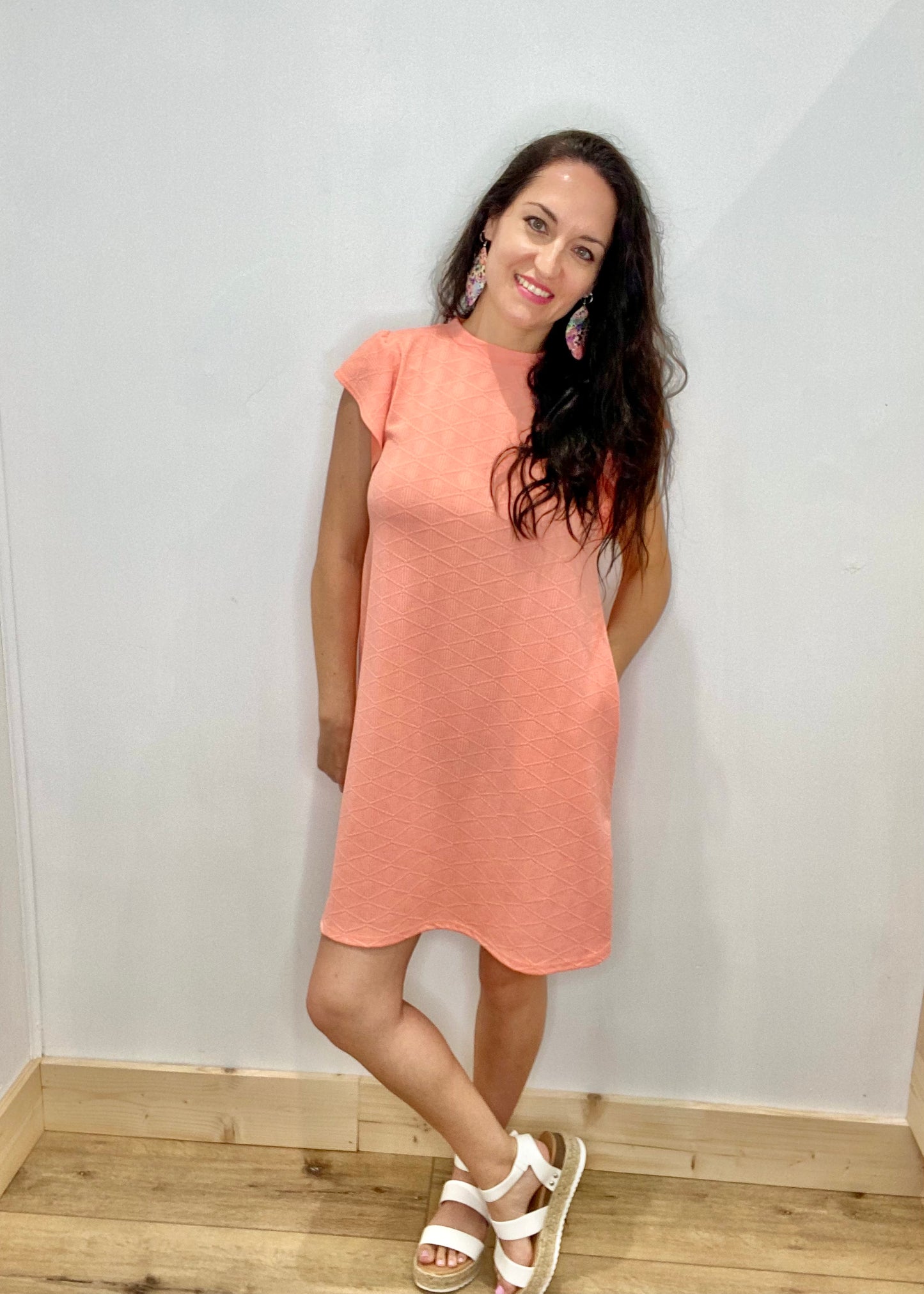 Diamond & Ruffle Dress - Coral