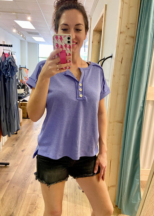 Everyday Relaxed Button Up Top - Periwinkle