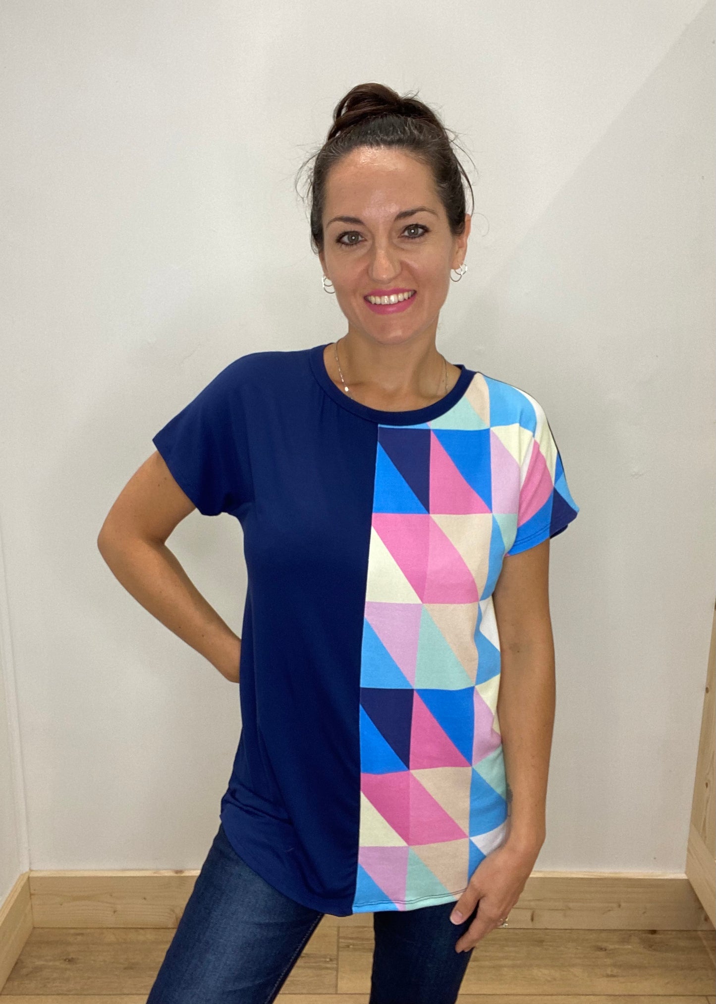 Half & Half Geometric Top - Navy