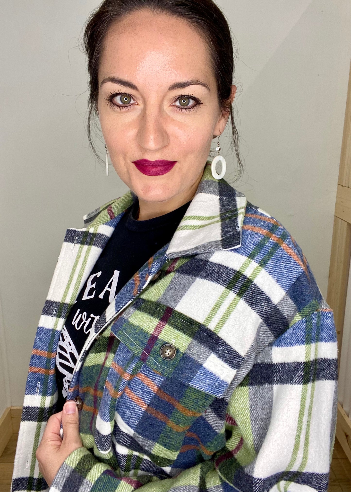 Sage & Navy Cozy Plaid Shacket