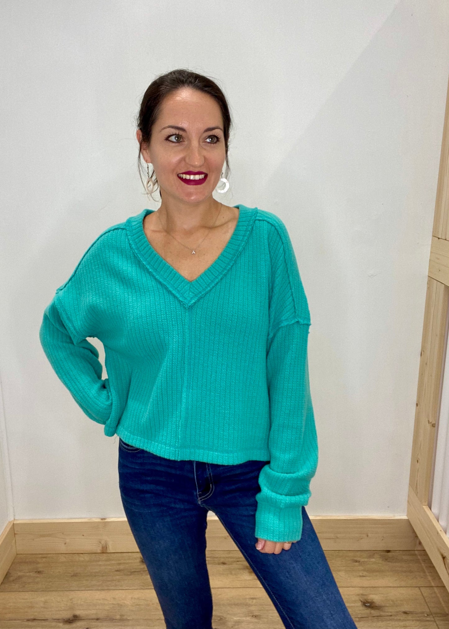 Crazy Soft Cozy V-Neck Top - Sea Foam