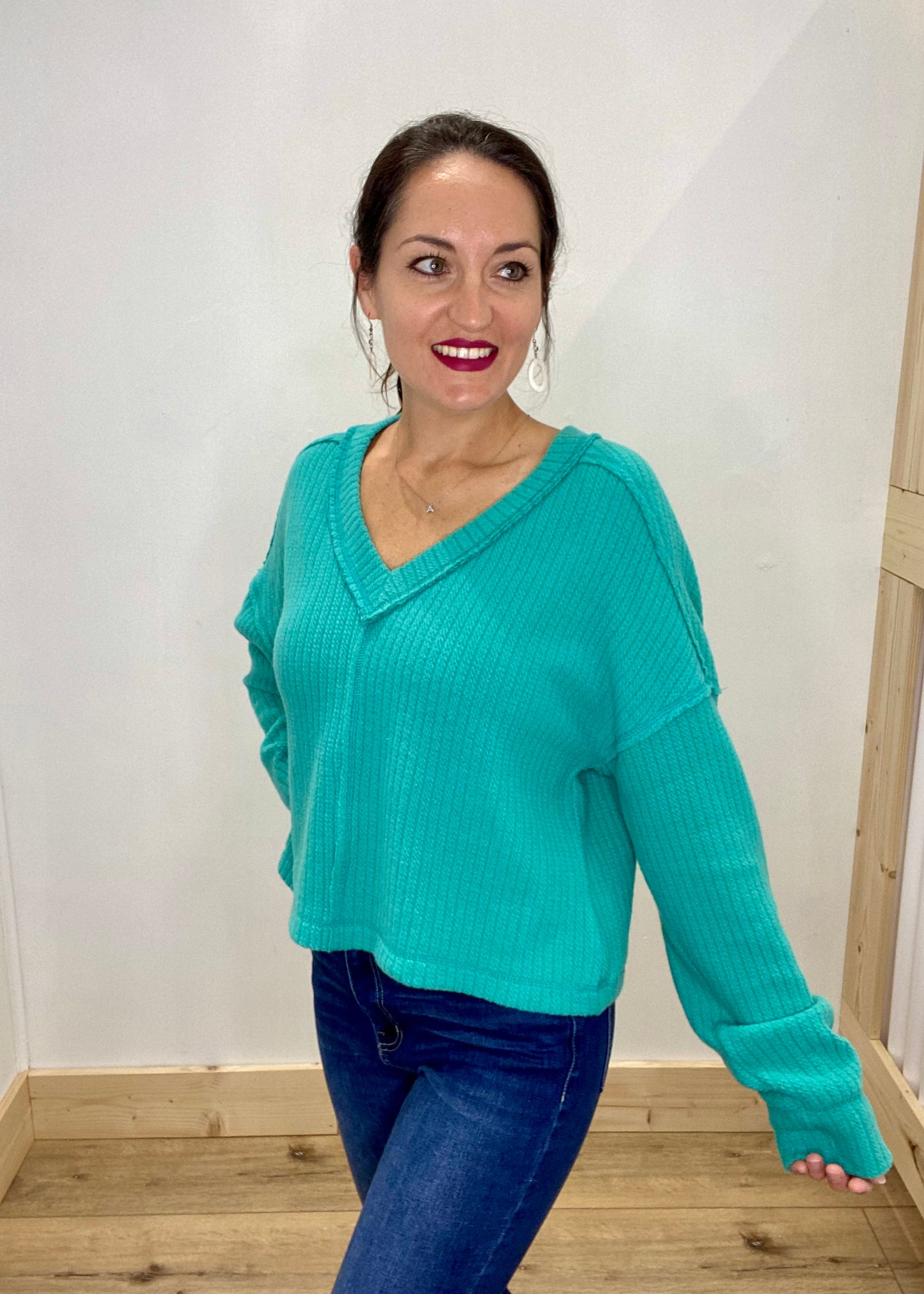 Crazy Soft Cozy V-Neck Top - Sea Foam