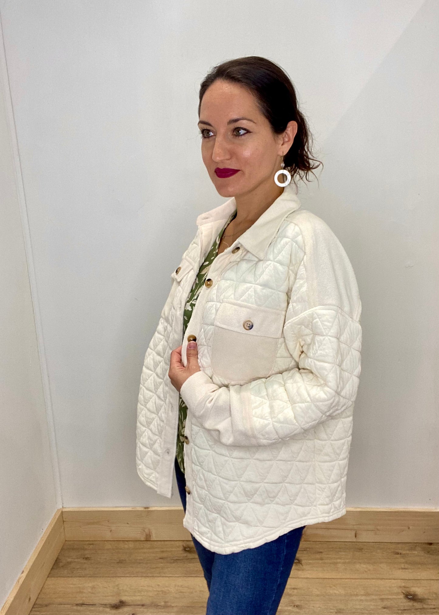 Quilted Bliss Classy Shacket - Cream