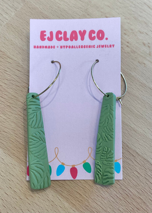 Palm Leaf Bar Earrings - Sage Green