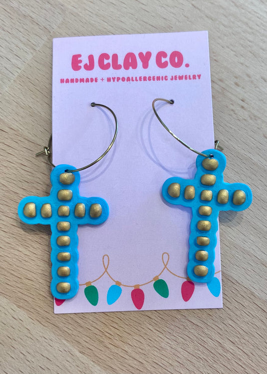 Turquoise & Gold Cross Earrings