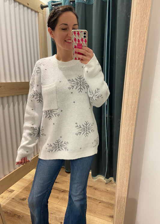 Snowflake Sweater w/ Front Pocket