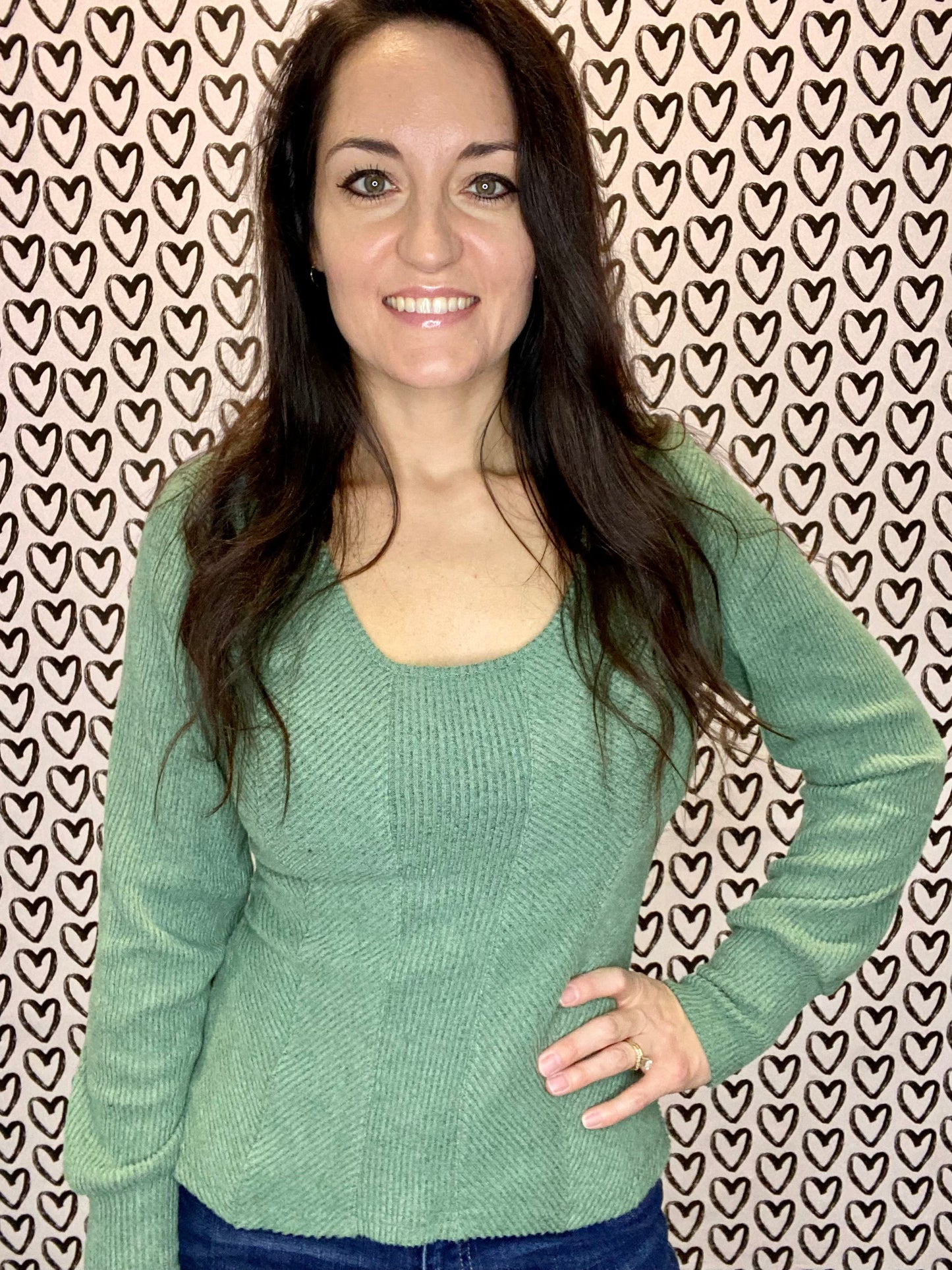 Soft Textured Scoop Neck Top - Green