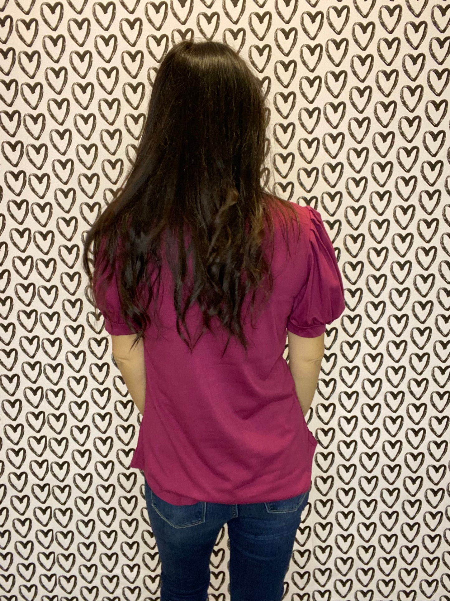 Dark Fuchsia Wine Puff Sleeve Top