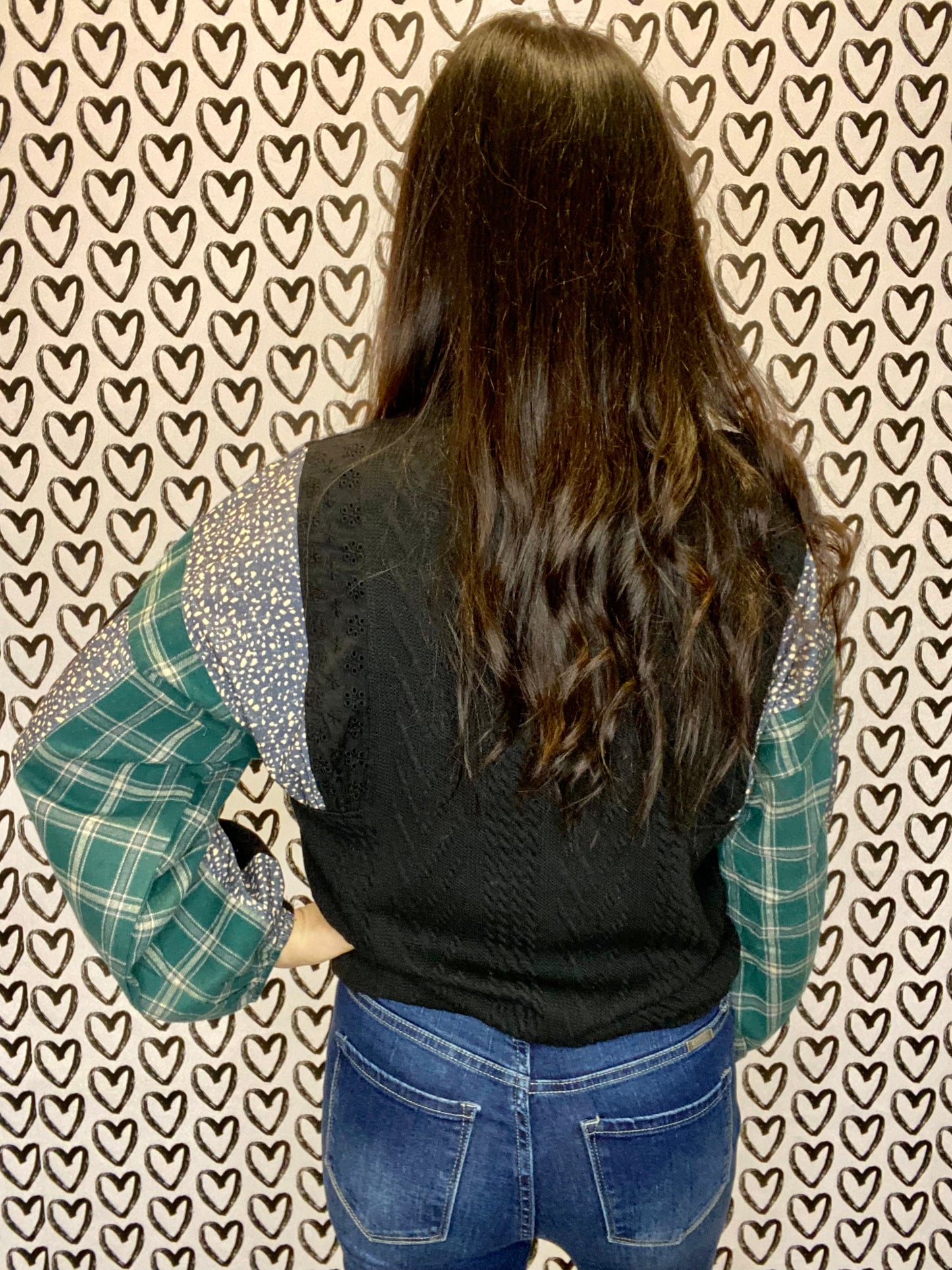 Multi Patterned Plaid Sleeve Sweater