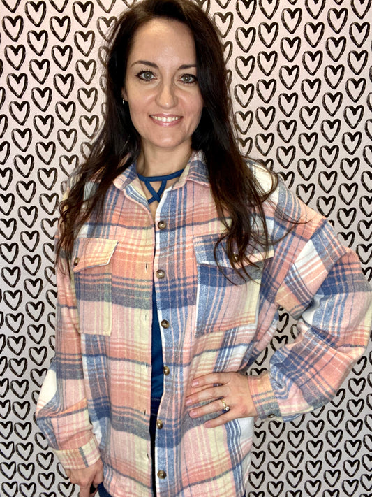 Pink & Blue Plaid Shacket