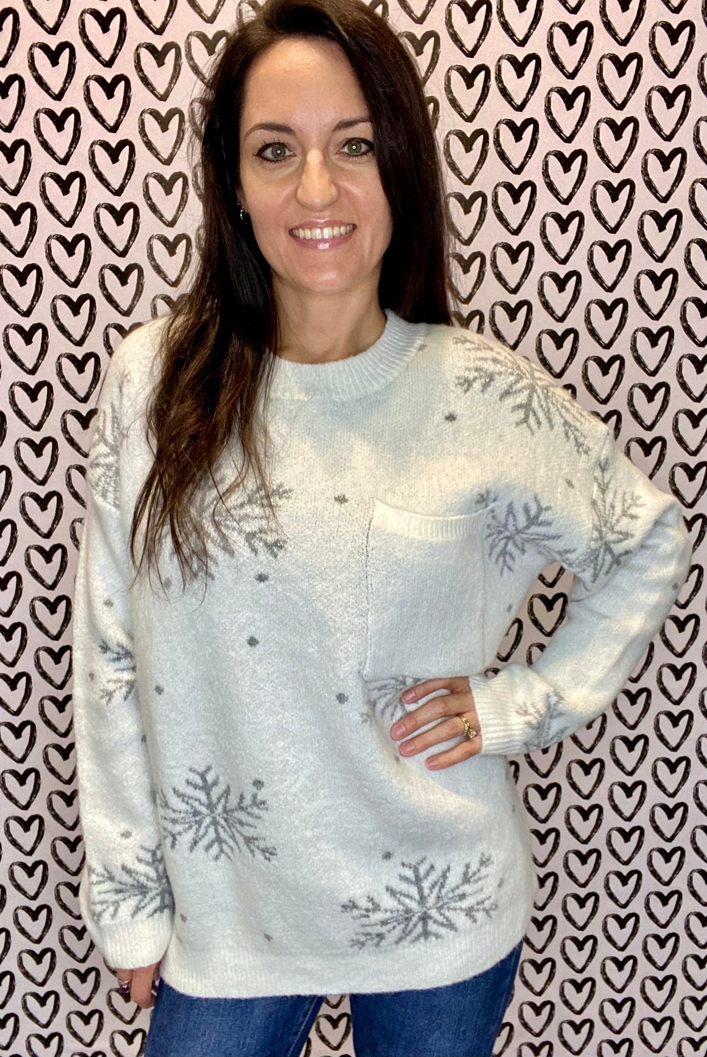 Snowflake Sweater w/ Front Pocket