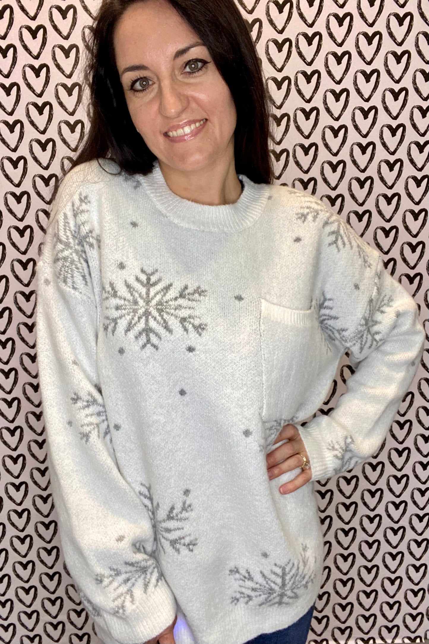 Snowflake Sweater w/ Front Pocket