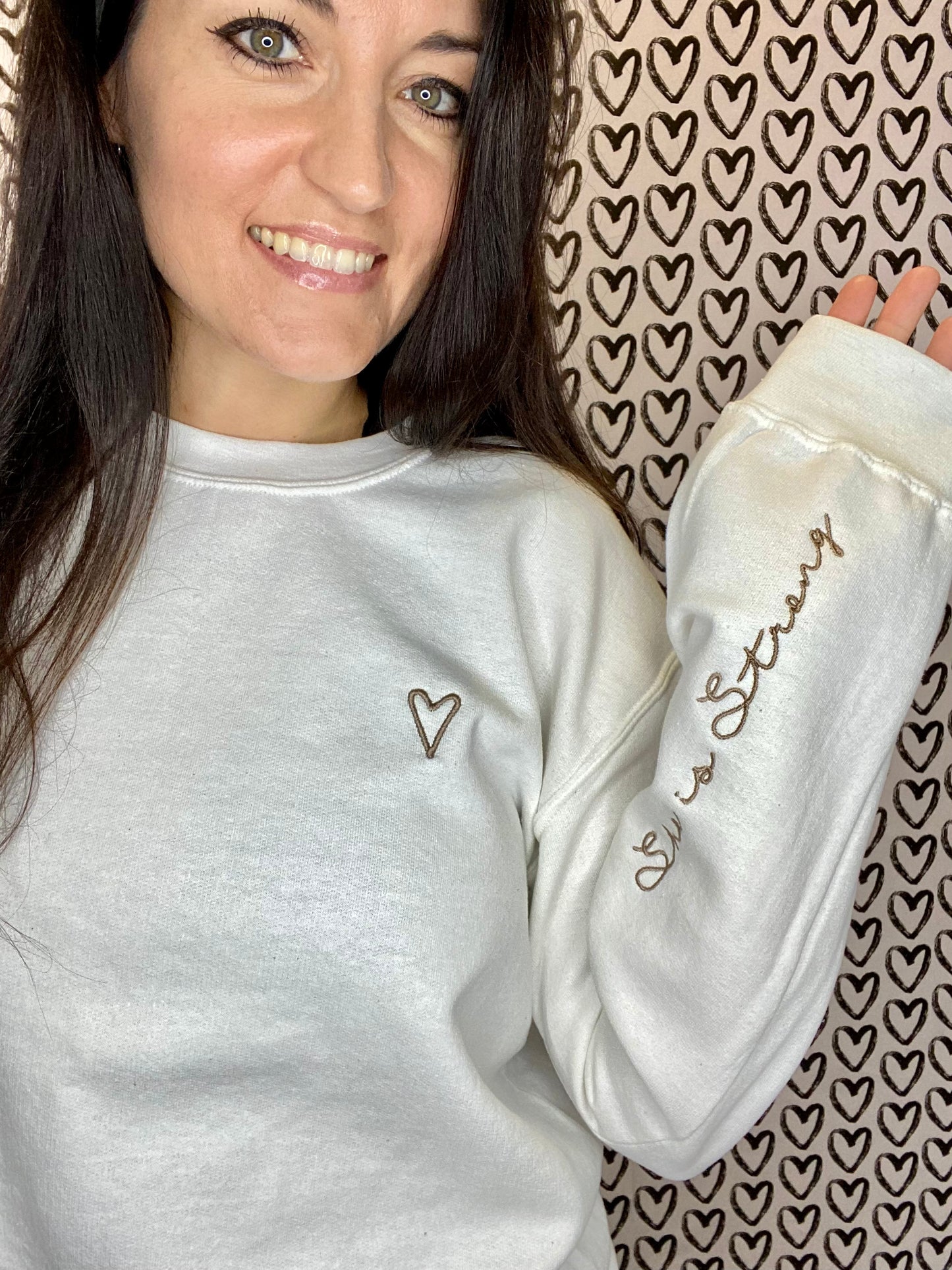 Embroidered Sleeve She is Strong Sweatshirt