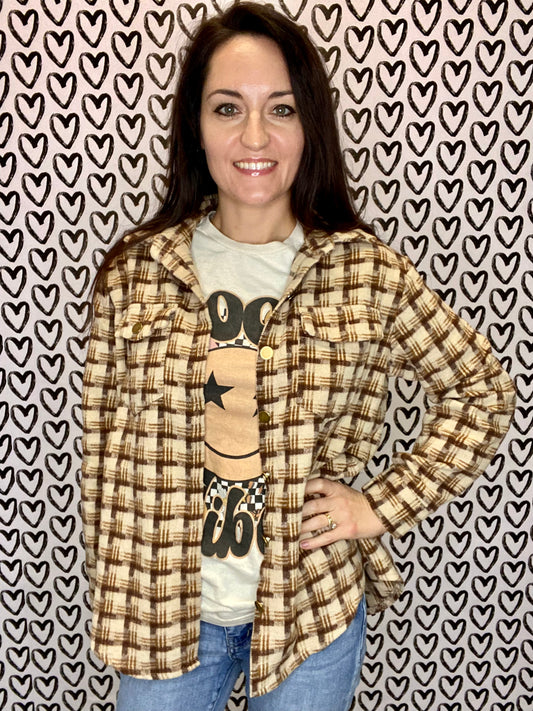 Lovely Desert Sand Plaid Shacket