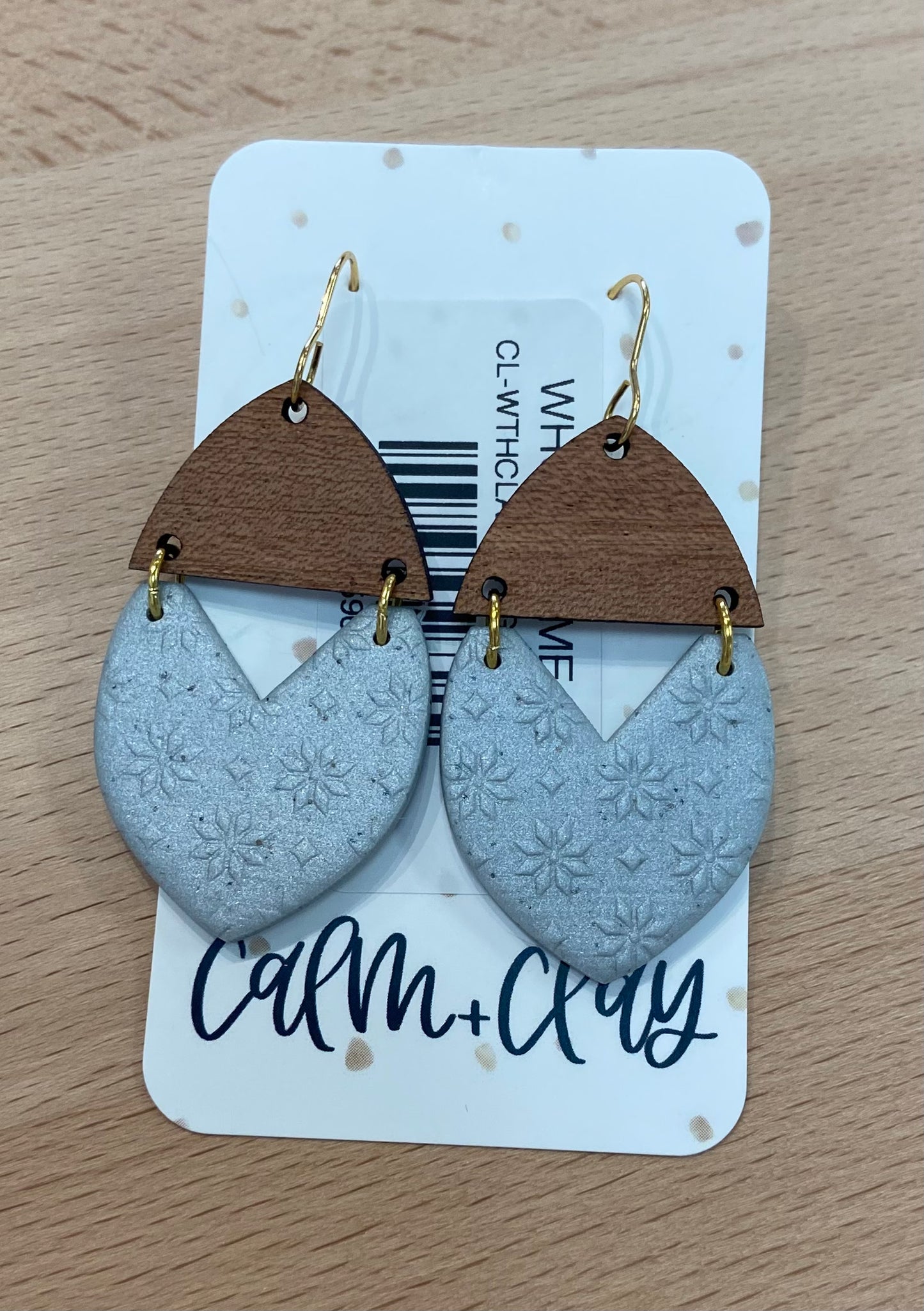 CC Wood Top Heart Earrings