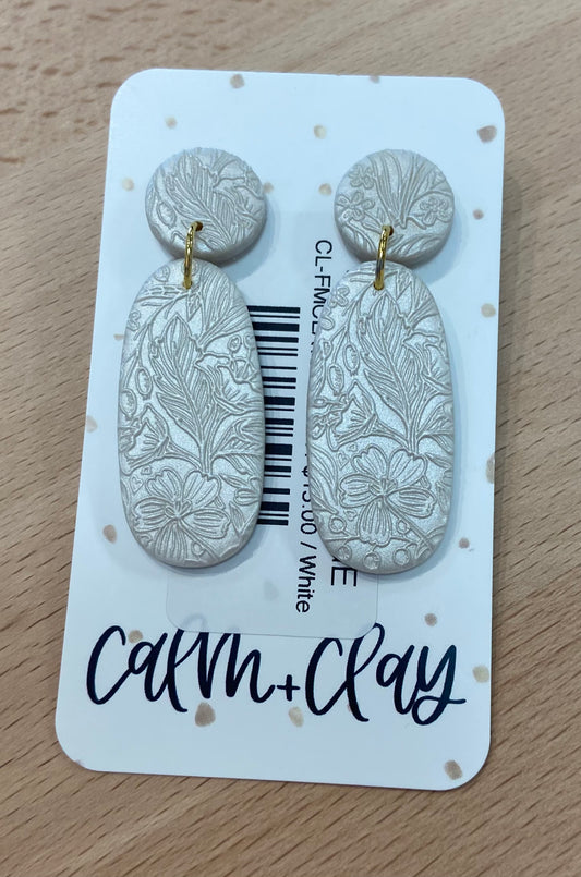 CC Floral Embossed Droplet Clay Earrings