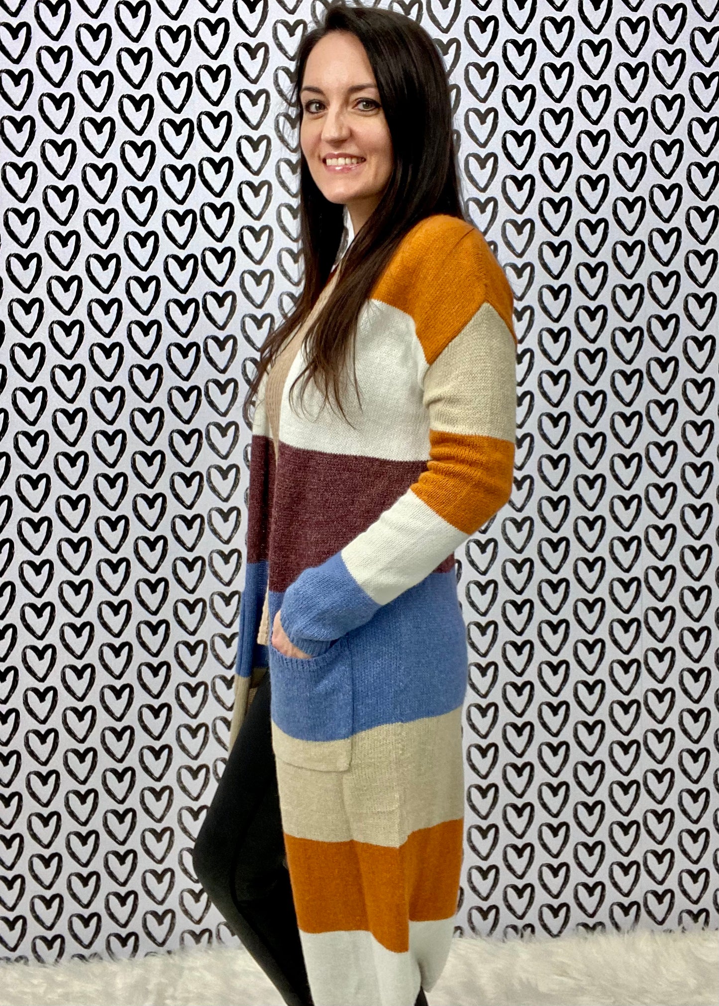 Striped with Warm Colors Long Cardigan