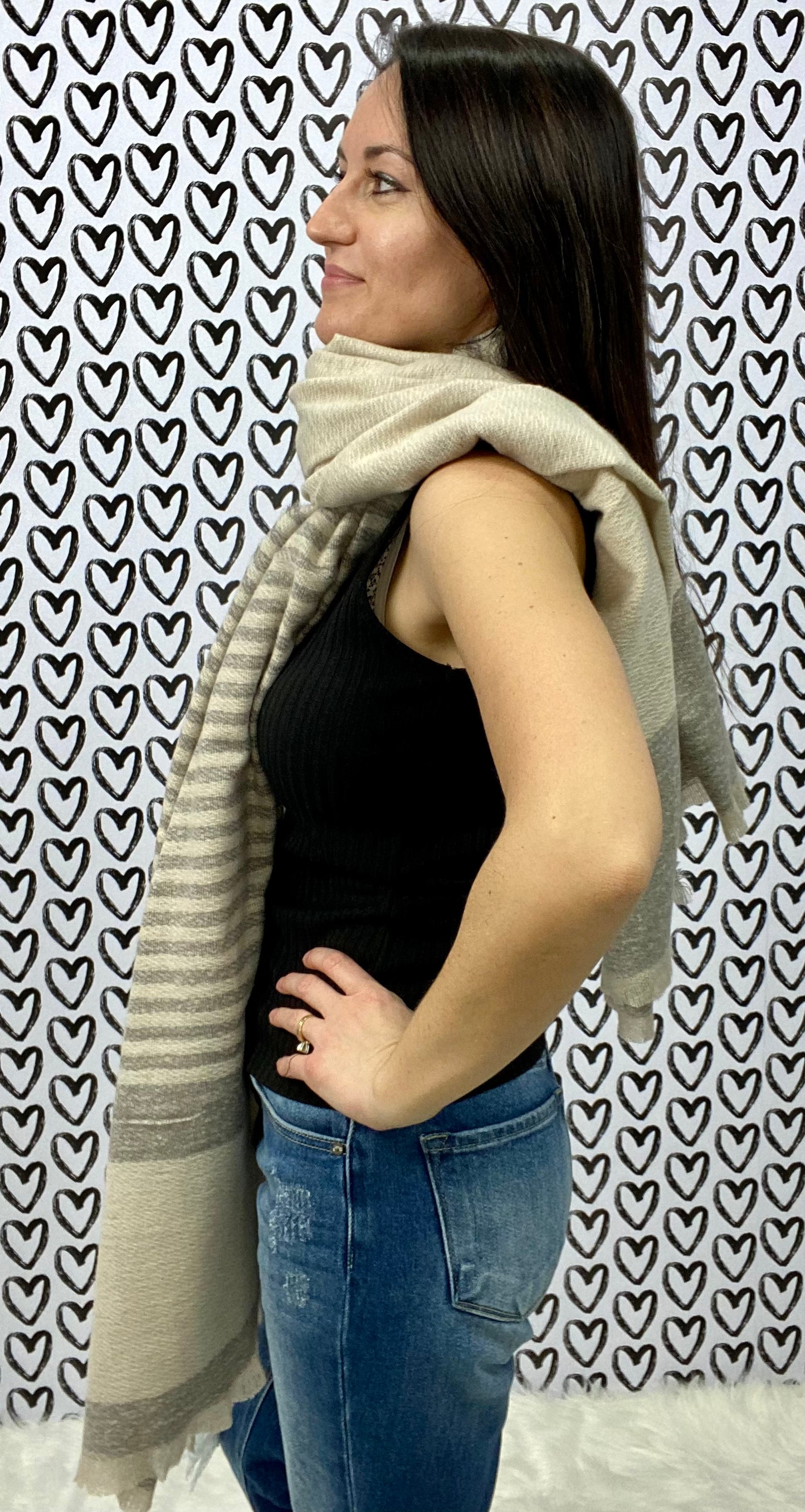 Pretty Simple Grey Striped Wrap Scarf