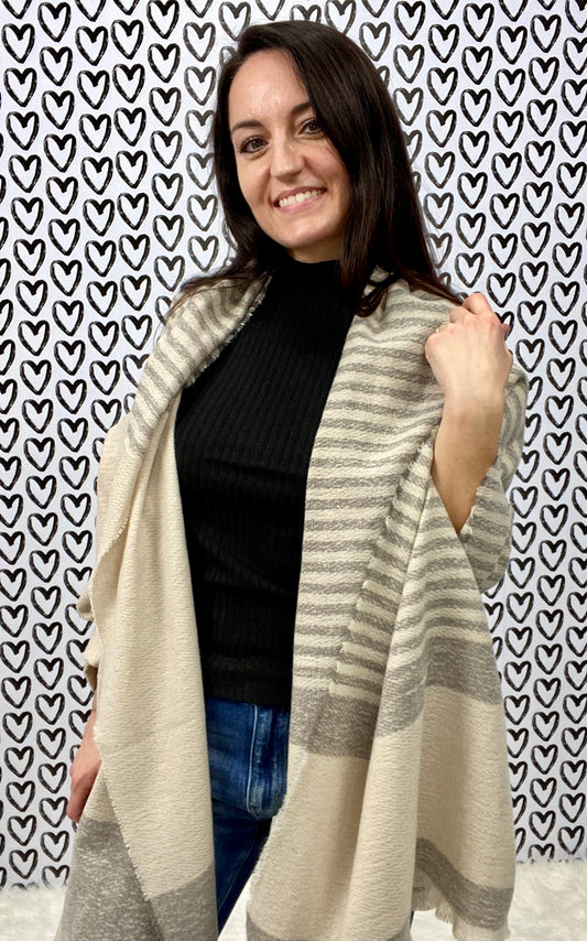 Pretty Simple Grey Striped Wrap Scarf